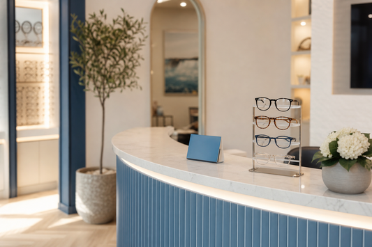 Optical clinic appointment desk for an OHIP eye exam guide in Ontario
