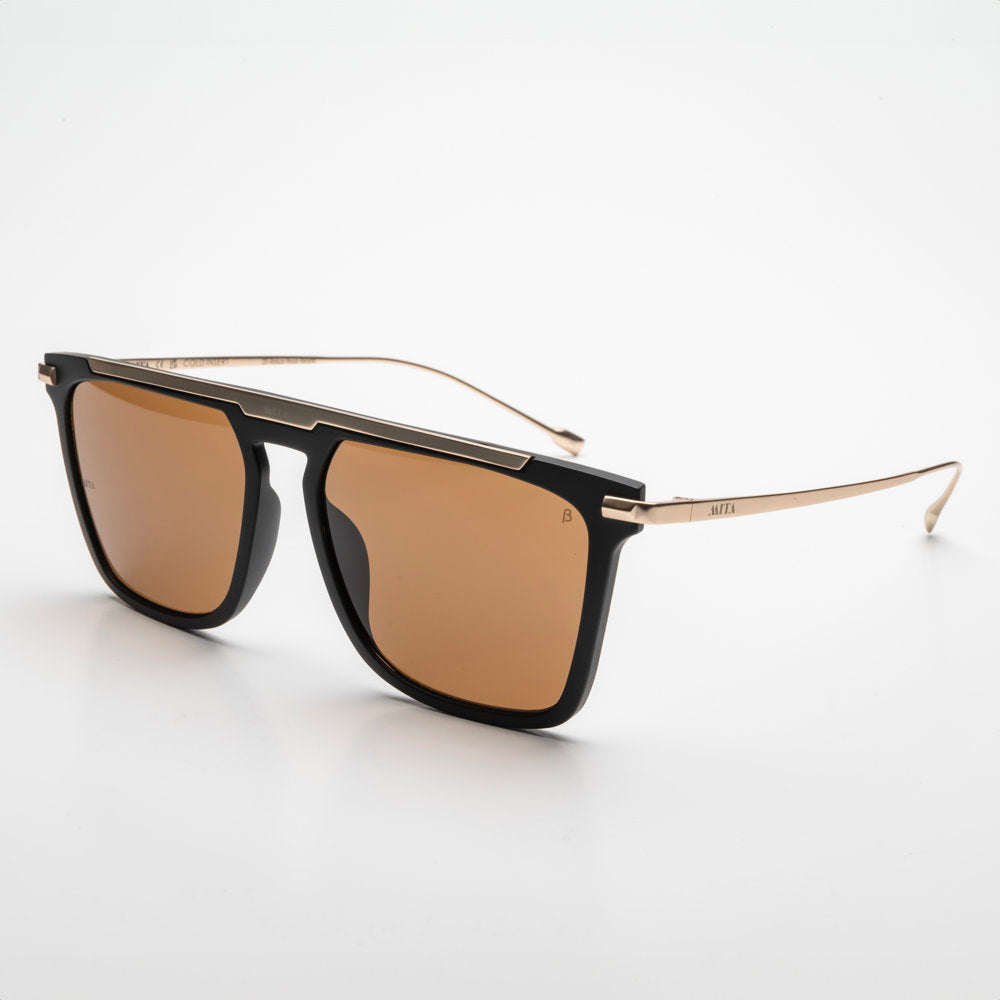 02J Matte Black Gold Temples Solid Amber Lenses (PALERMO02J) / 56