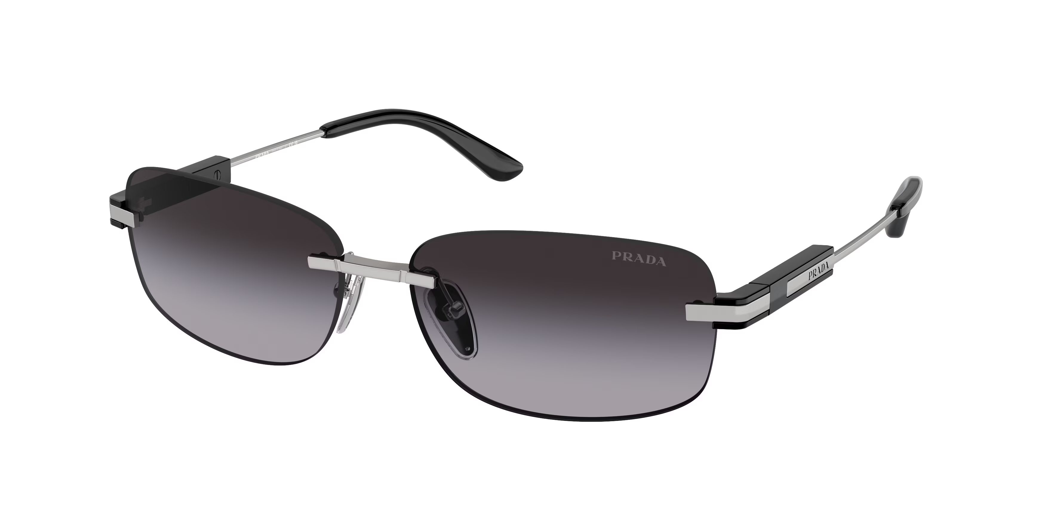 Prada Black and Gray Rimless Sunglasses Arm Prada Sunglasses SPR61V Rainbow Mirrored Black Rimless Metal  main image 2